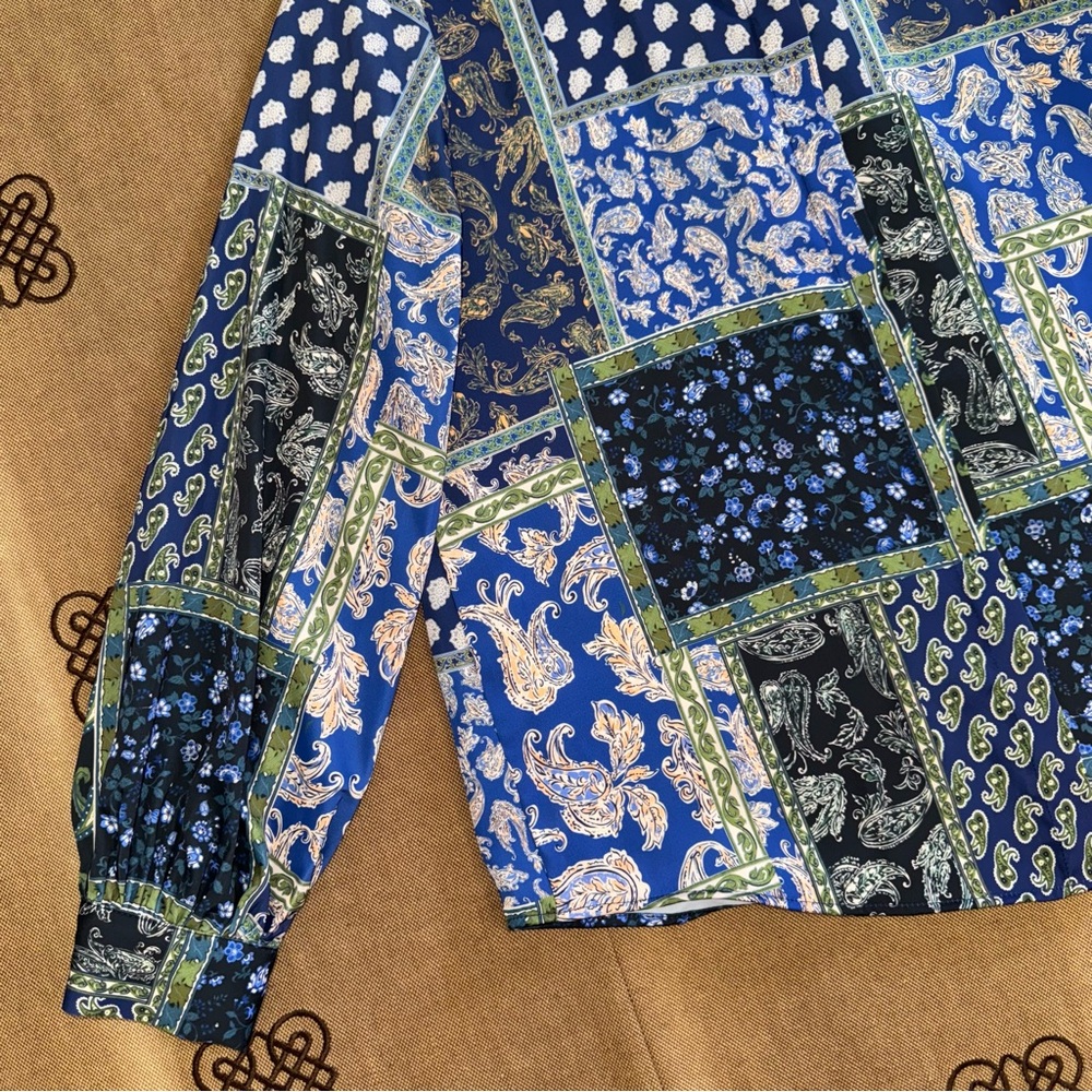 Zara Patchwork Print Satin Effect Long Sleeve But… - image 2